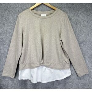 J. Jill Women's Large Beige White Twist Knot Front Long Sleeve Knit Top